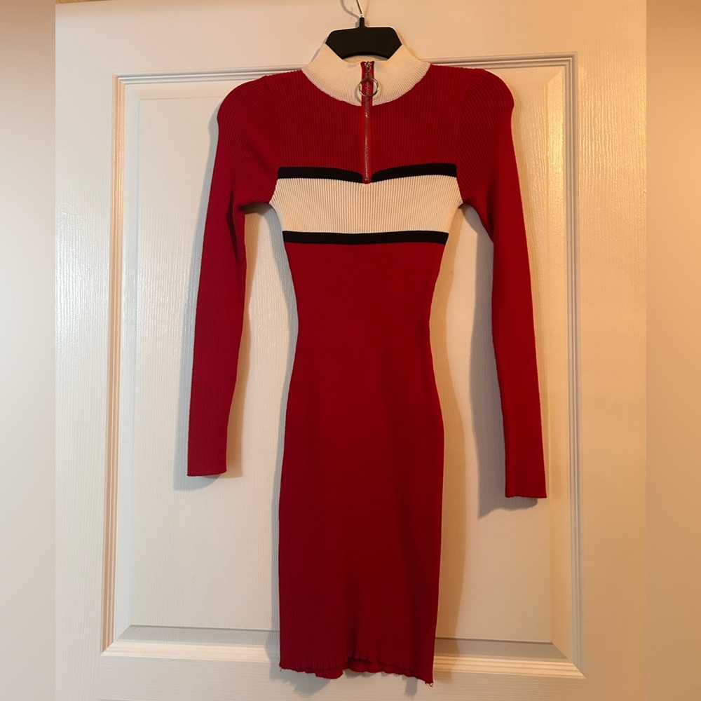 Red and White Long Sleeve Dress